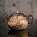 YiXing ZiSha宜兴紫砂壶 Peony gold-painted eggplant segment pot牡丹描金茄段壶[ZS04]