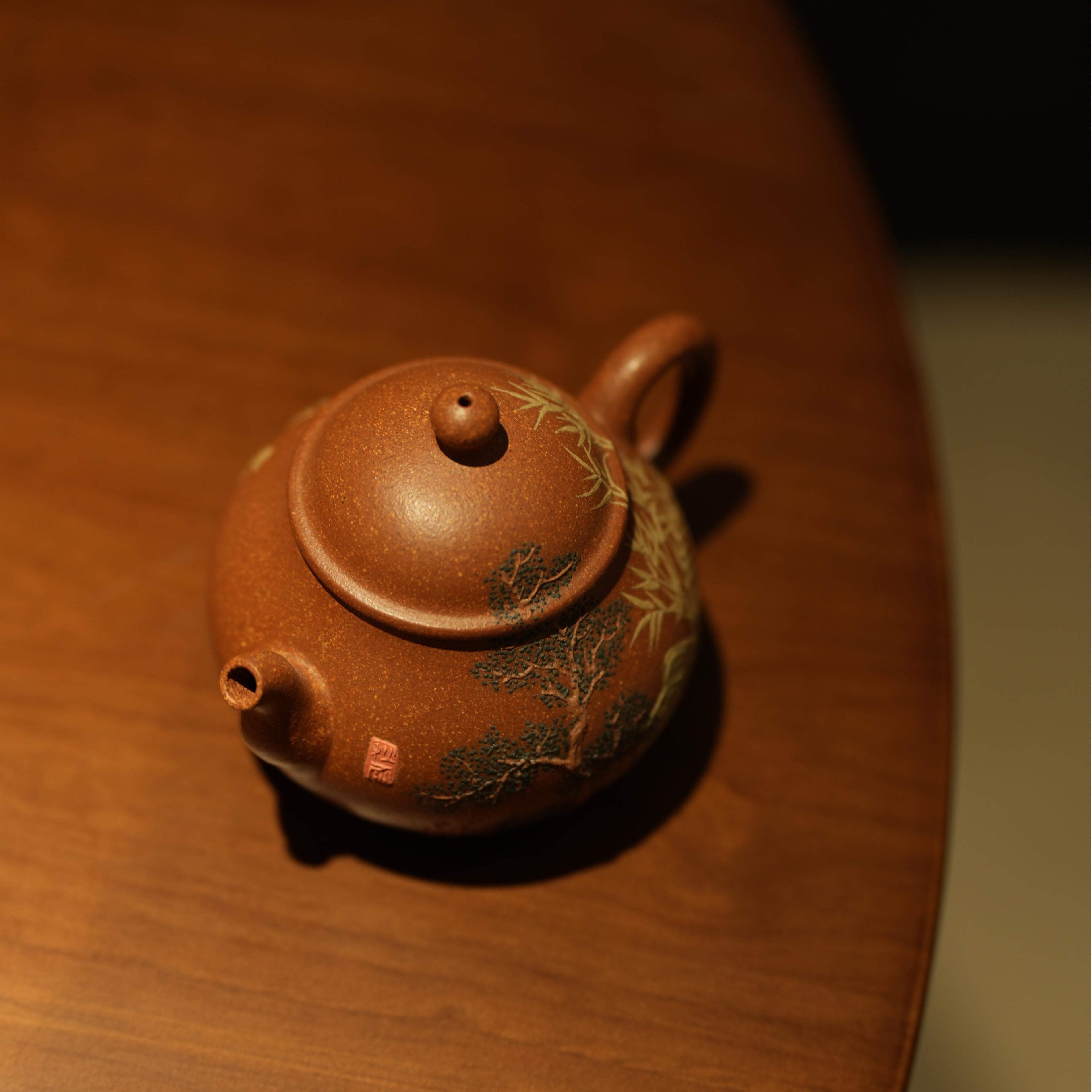 YiXing ZiSha Young bamboo shoots of emptiness Slope mud 130ml虚怀若竹紫砂壶[ZS48]
