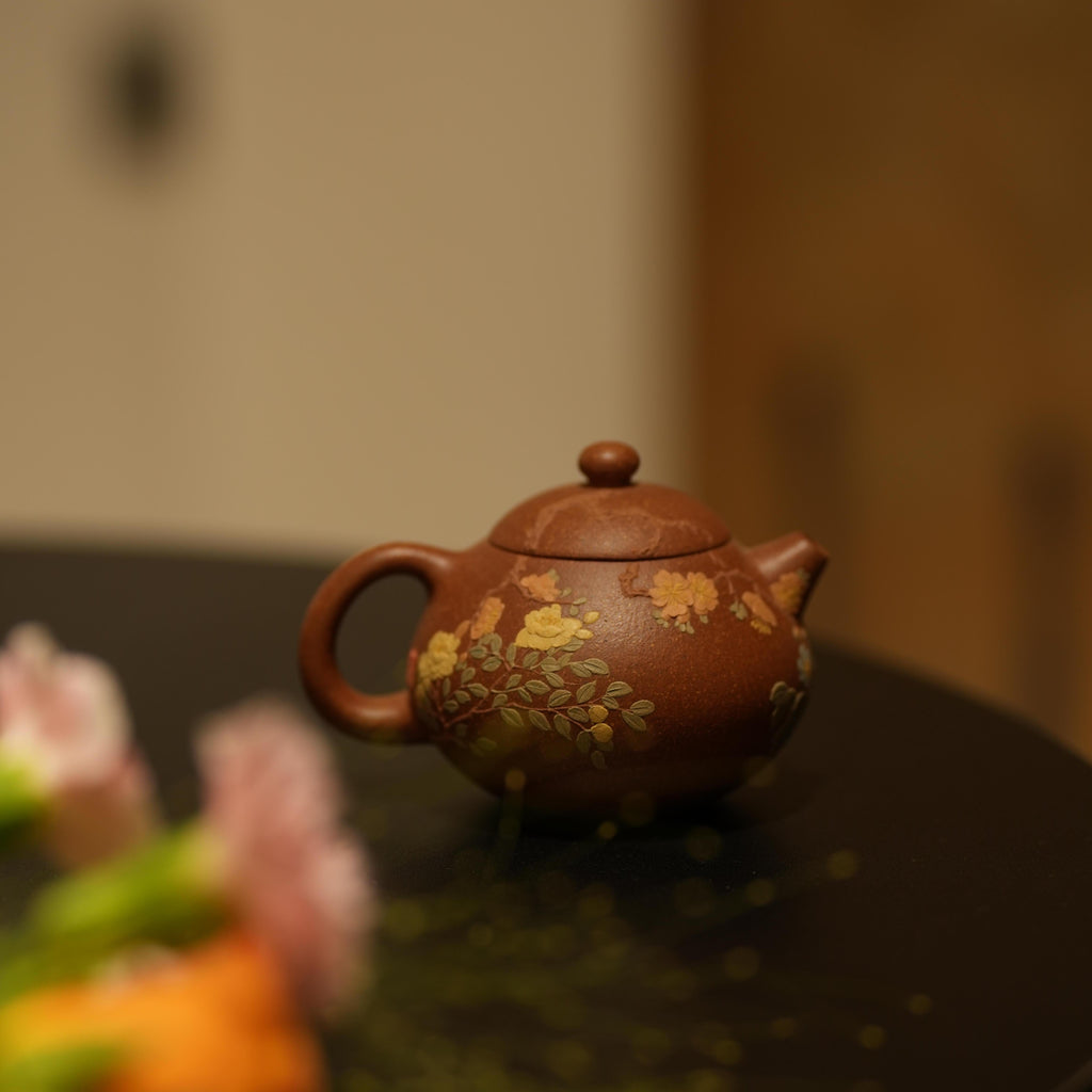 YiXing ZiSha Engraved Floral Branches Wendan Pot 折枝花卉 文旦壶130ml [ZS53]