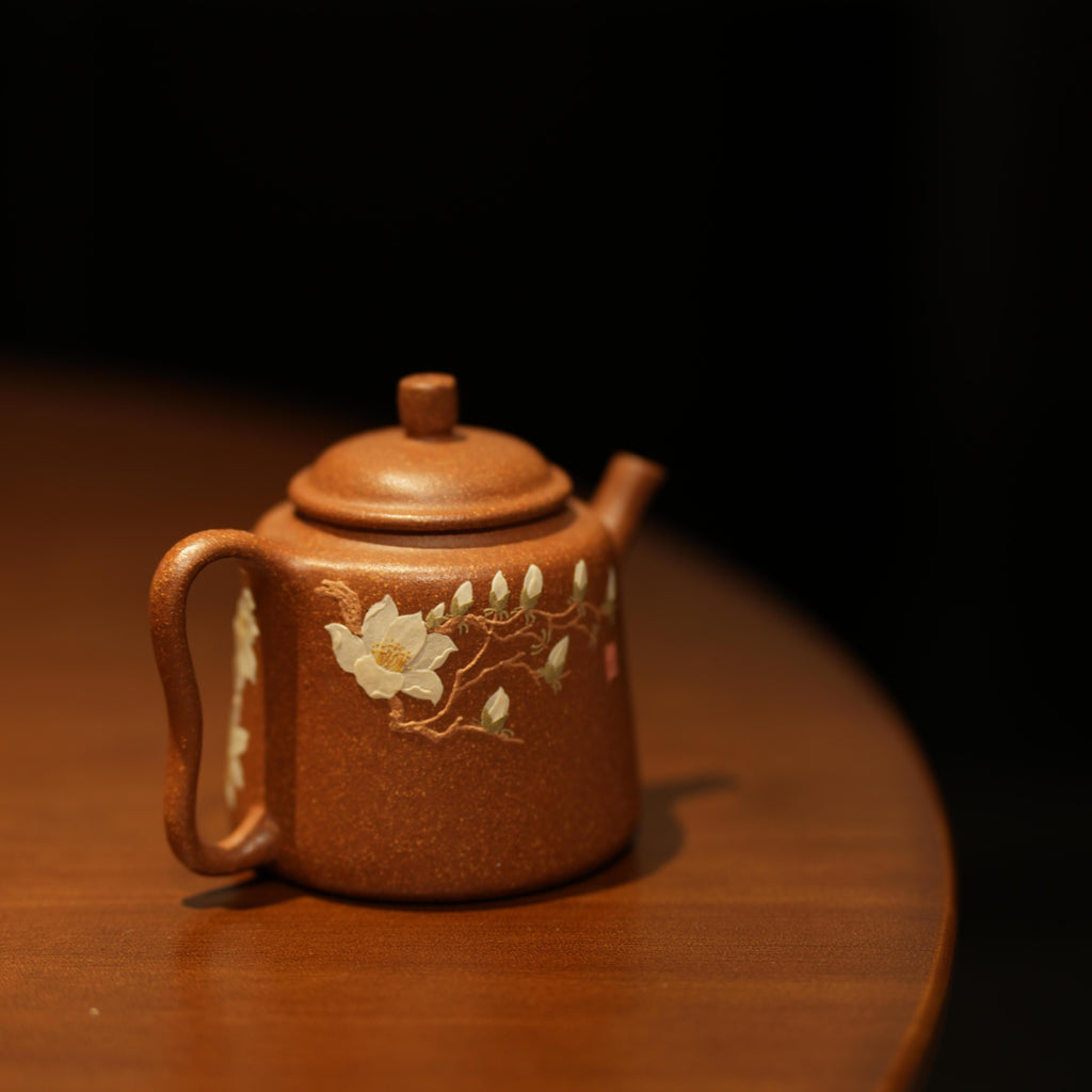 YiXing ZiSha Kingfisher among Pear Blossoms Jiquan Pot汲泉壶 梨花翠鸟图100ml[ZS46]